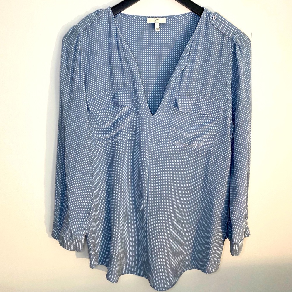 JOIE Blue and White V-Neck Blouse Small - Picture 1 of 6
